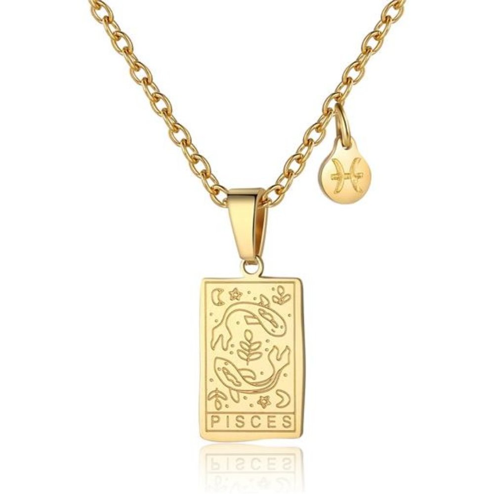 Zodiac Sign Necklace for Women Constellation Tarot Card Pendant Double Sided